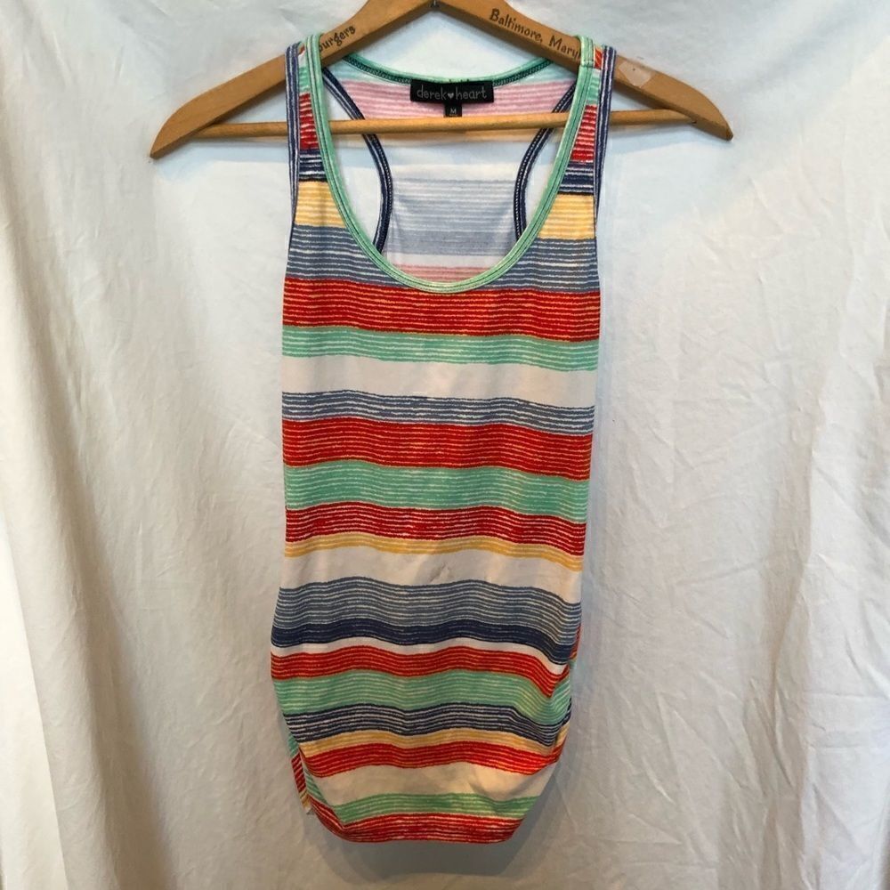 Derek Heart Tank Top White/Blue/Red/yellow stripe Medium.